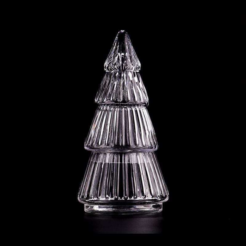 Luxury 9 OZ clear Christmas tree glass candle holder with lid