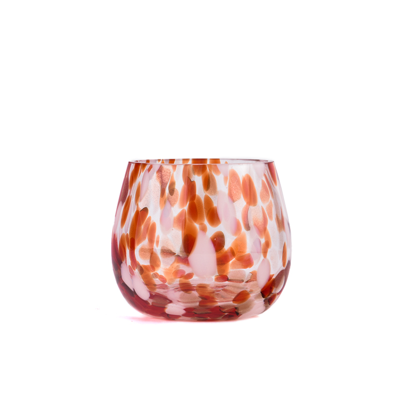 colored polka-dot elliptic glass candle jar
