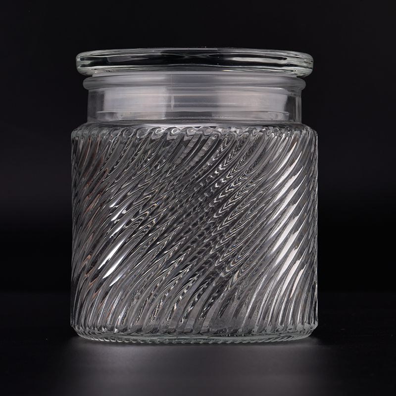 13.5 OZ diagonal  stripe glass candle holder with clear glass lids wholesale