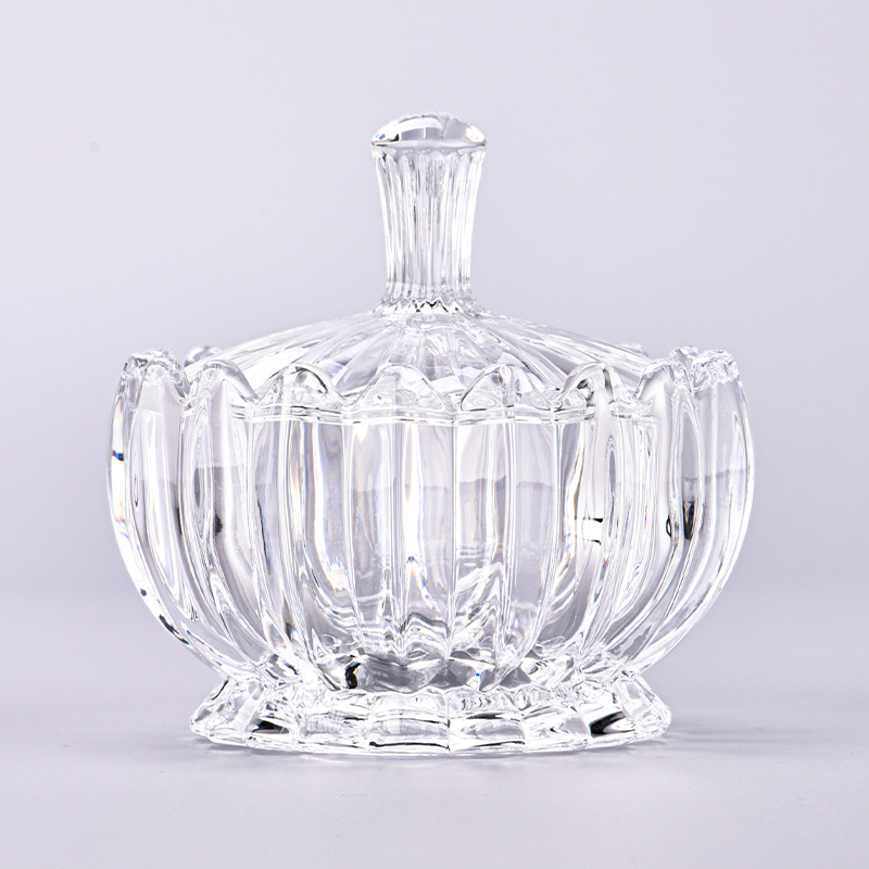 Luxury 7 OZ vertical stripe clear glass candle holder with lid