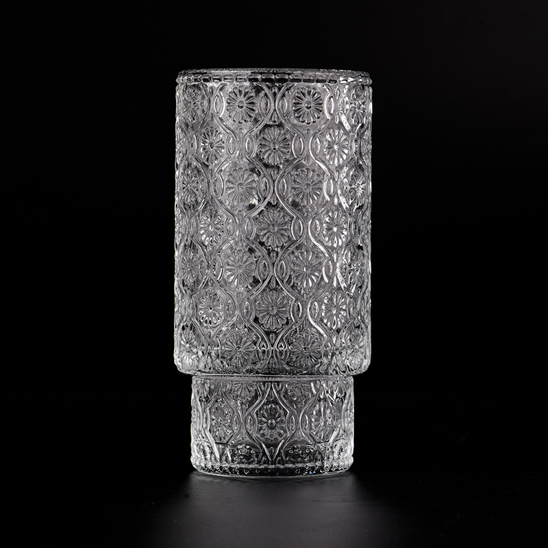 Luxury 9 OZ embossed clear glass  candle holder