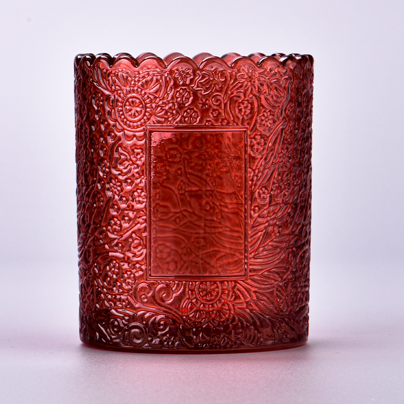 Luxury 7 OZ  embossed  red glass candle holder