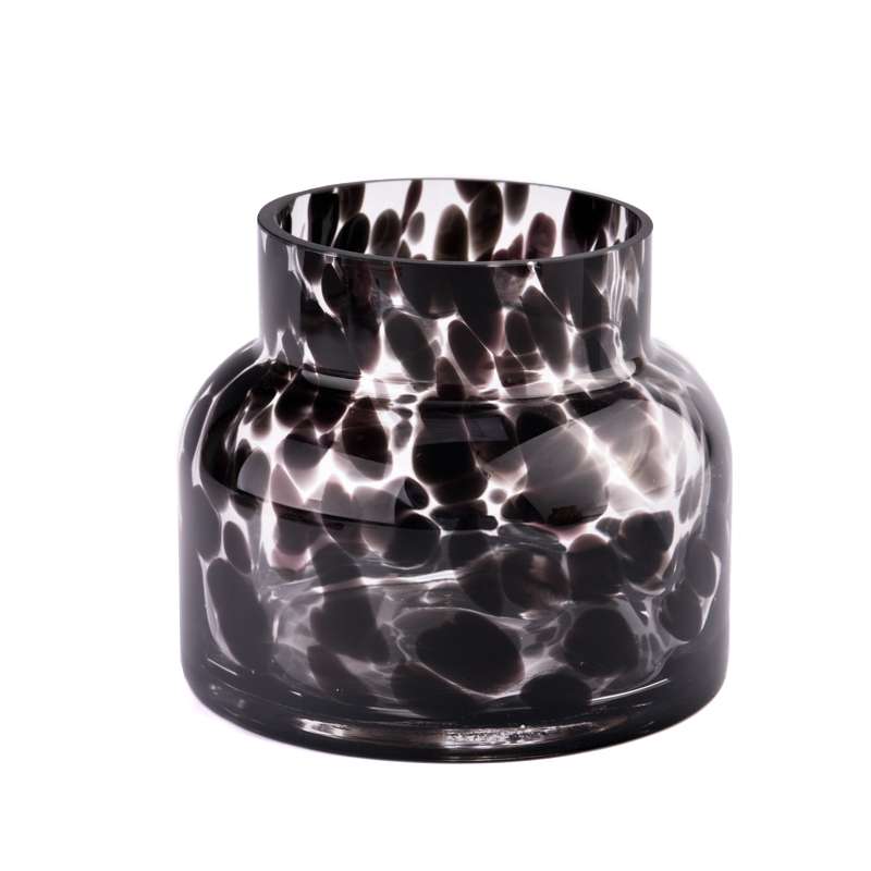 714ml black spotted three-core glass candle jar