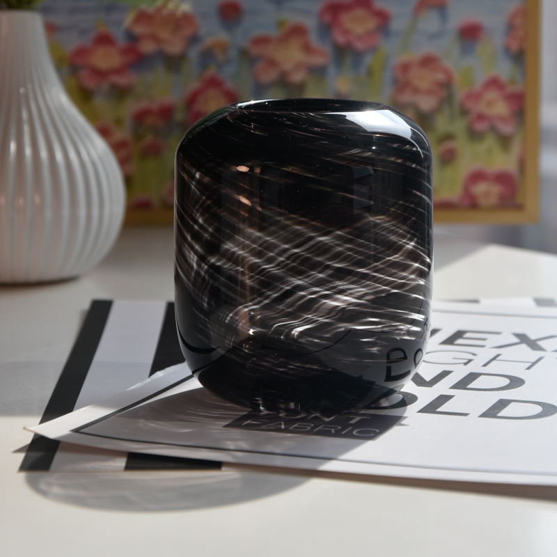 Luxury custom black thin flash cylindrical glass candle jar