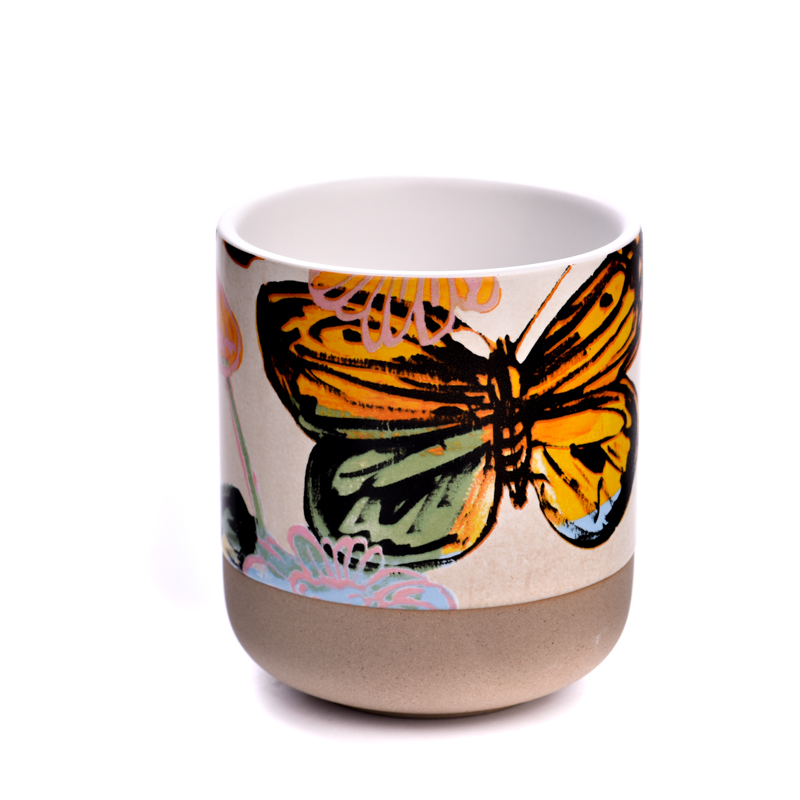 Popular Shape Butterfly Pattern 10oz Ceramic Cup Scented Candle Vessel Supplier