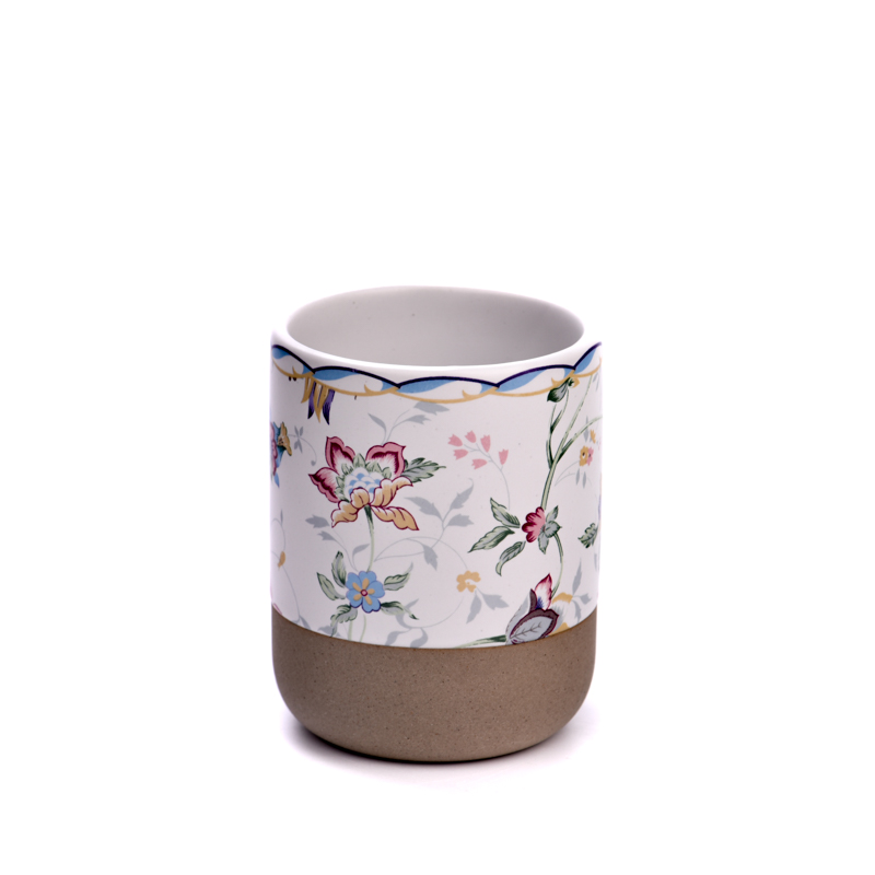 Fancy Decal Pattern 4oz Ceramic Cup Aromatherapy Candle Vessel