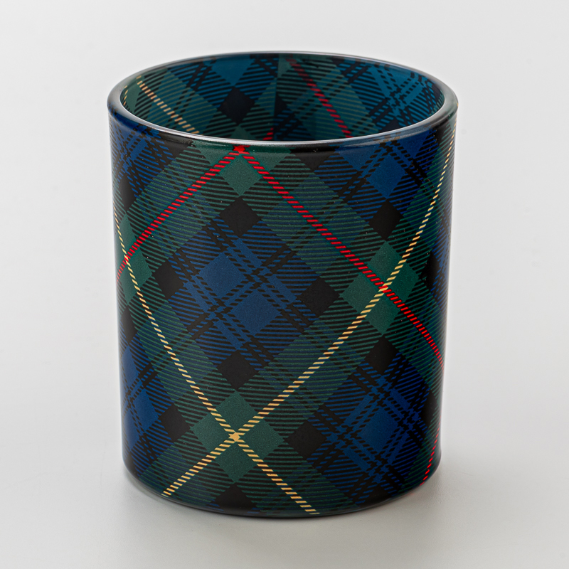 Vintage Decal Tartan Design Glass Candle Cup Scented Candle Jar