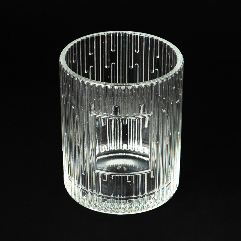 Premium Vertical Stripe Design Glass Scented Candle Jar for Table Decor
