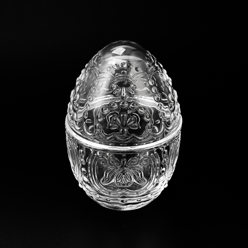 Creative Egg Shape Embossed Pattern Glass Container 286ml Candle Jar with Lid