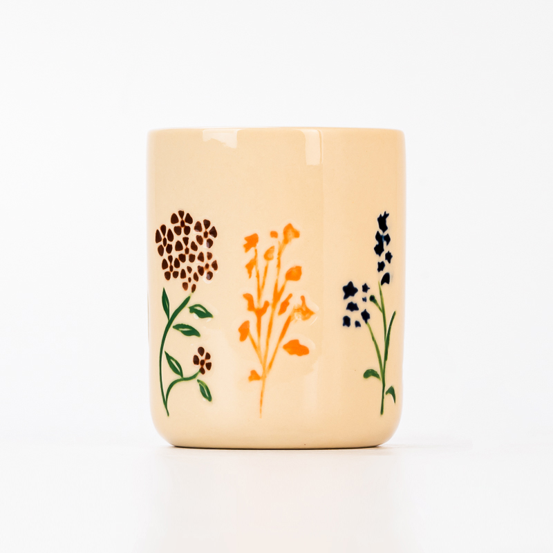 New Design Flower Pattern 480ml Ceramic Empty Candle Jar for Home Decor