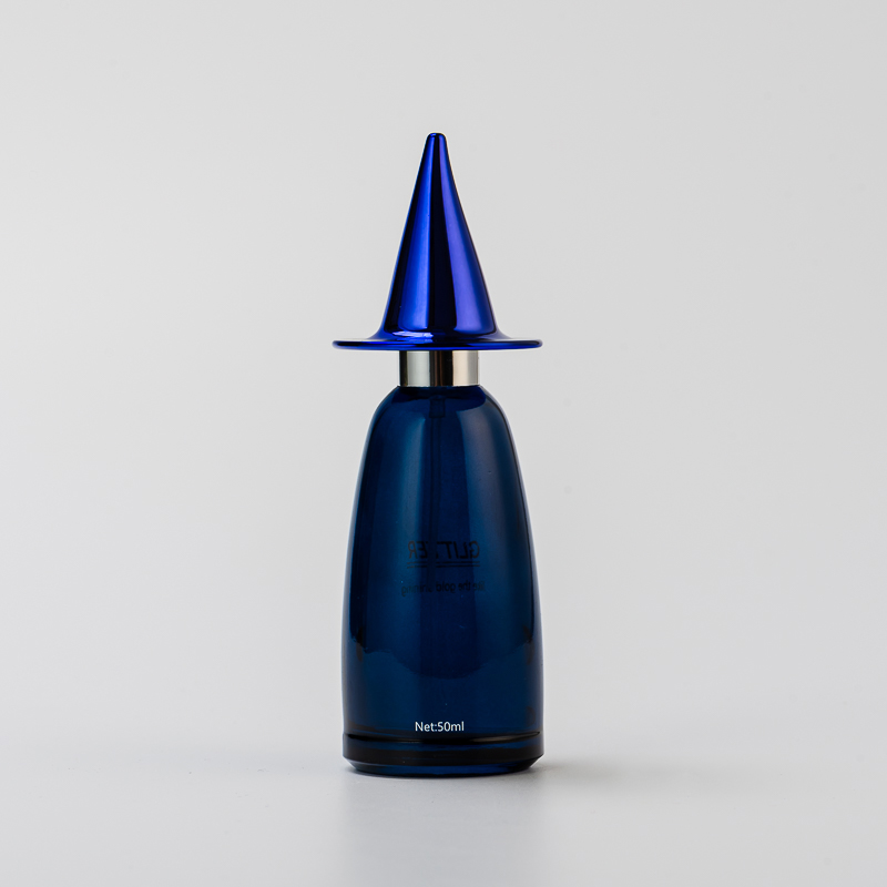 Custom Color 50ml Blue Glass Perfume Bottle with Creative Cap