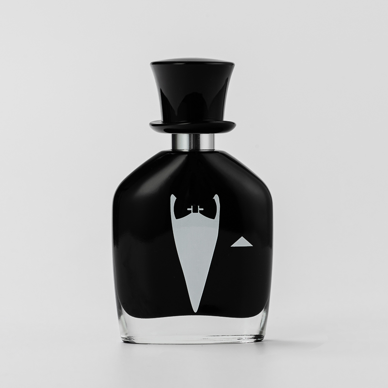 Unique Design Black Glass 50ml Perfume Bottle with Black Cap