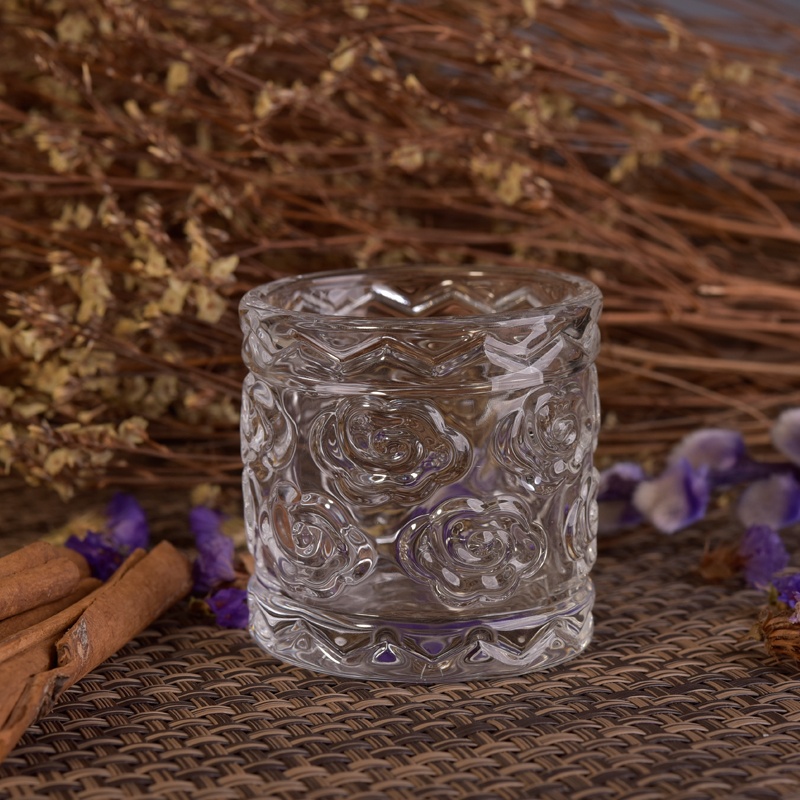 Luxury embossed crystal tealight glass candle container