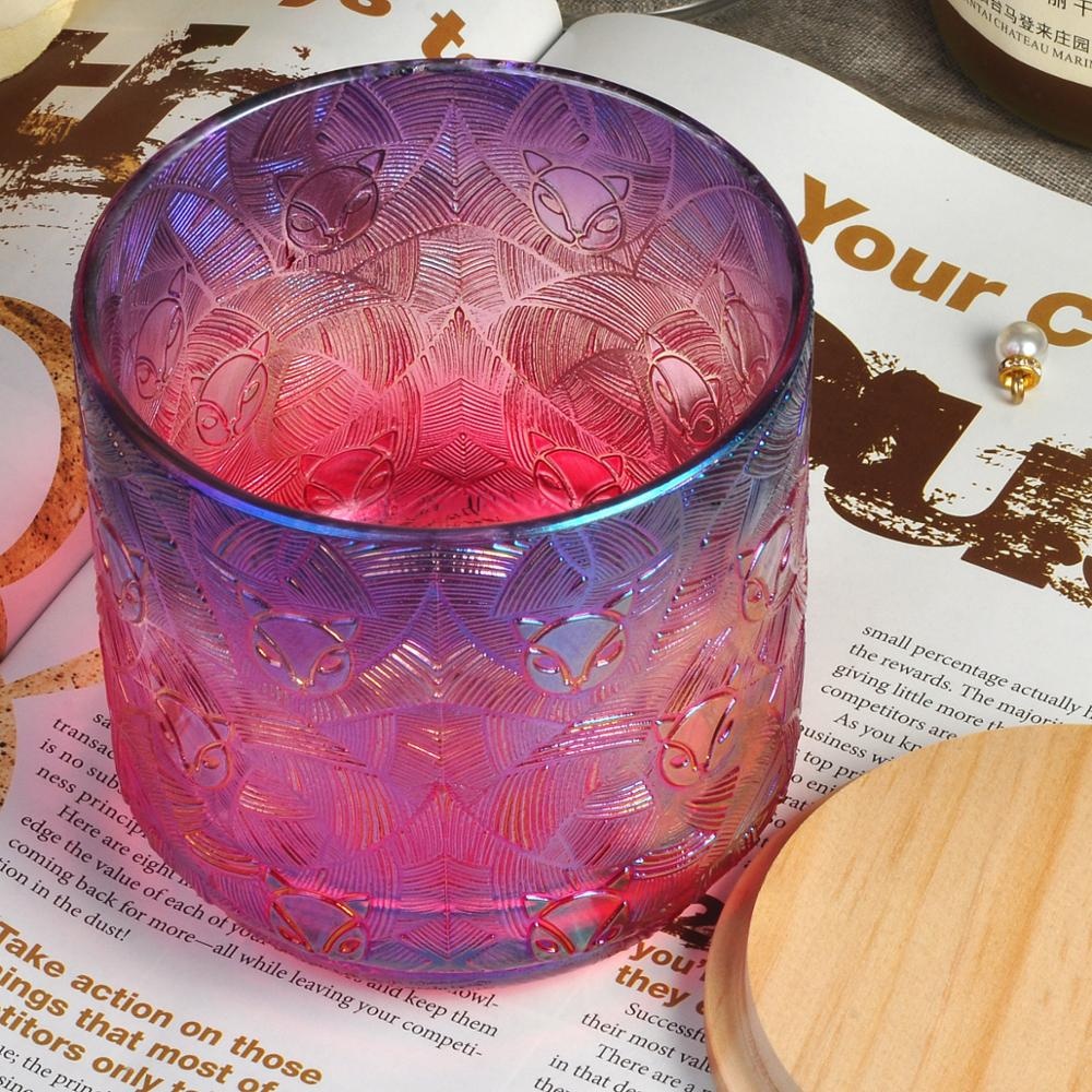 8oz 10oz 12oz Wholesales luxury pink glass candle vessel with wood lids