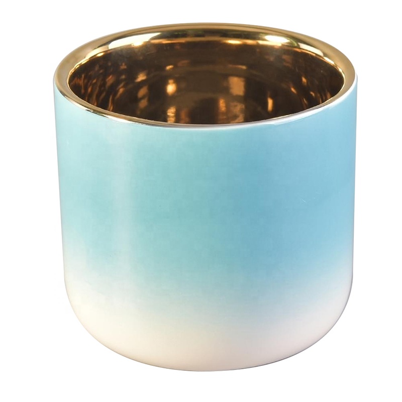 Wholesales empty blue electroplated porcelain candle ceramic jars