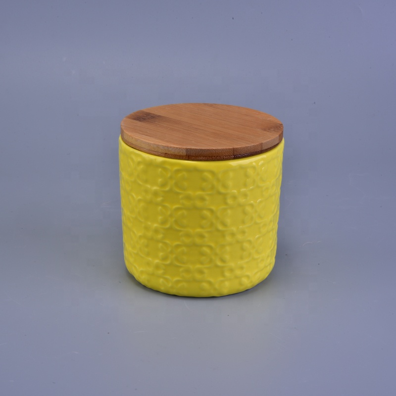 Luxury coloured ceramic candle jar with wood lid