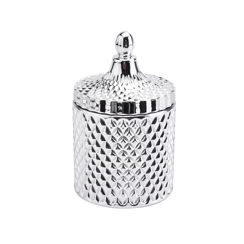 home decor silver glass candle jar with lid