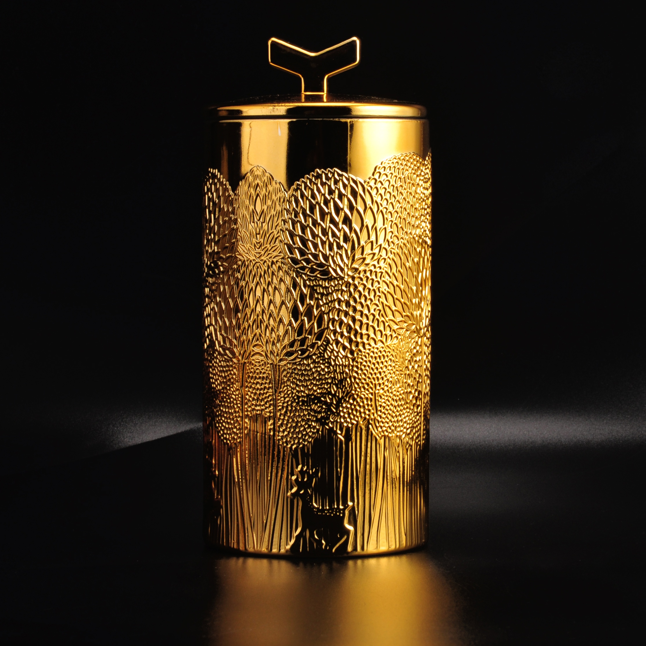 Chinese custom tea light vintage glass candle jar with gold lid 10oz 12oz
