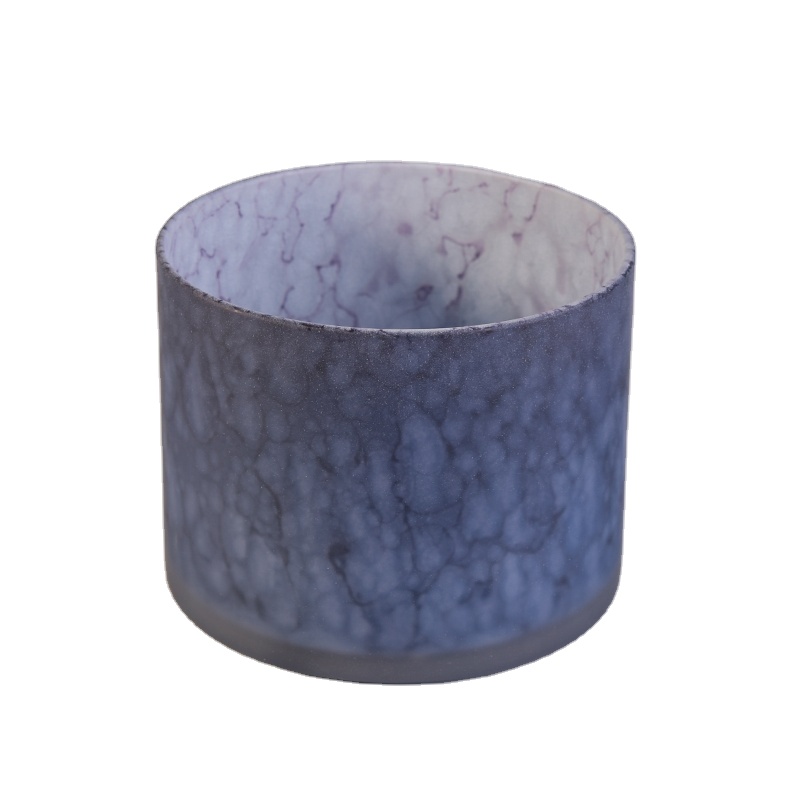 Dark blue frosted round glass candle holder