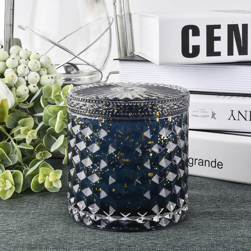 Manufacturer empty dark blue custom candle glass jars holder with lid