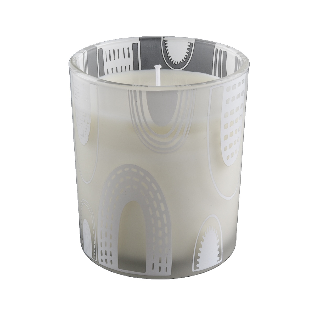 white frosted glass candle jar with silk screen printing