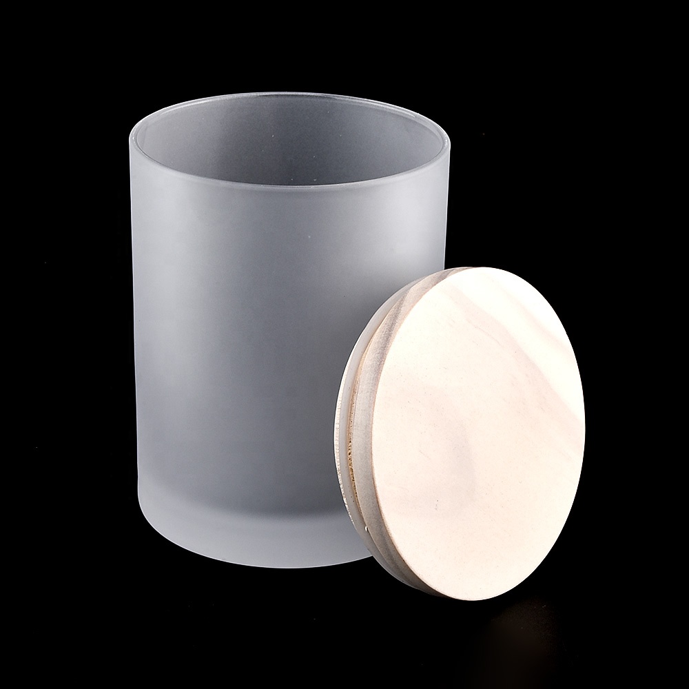 frosted glass candle containers with wooden lid