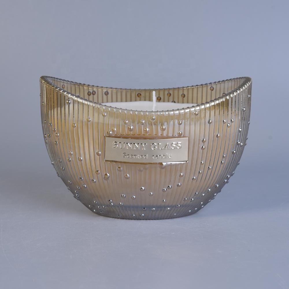 Sunny boat shape glass candle container with patent design