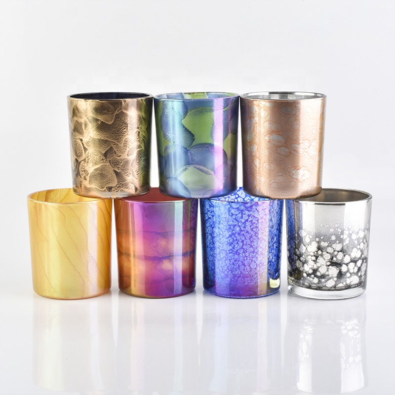 Wholesales iridescent luxury glass candle jars holder 8 oz 10 oz
