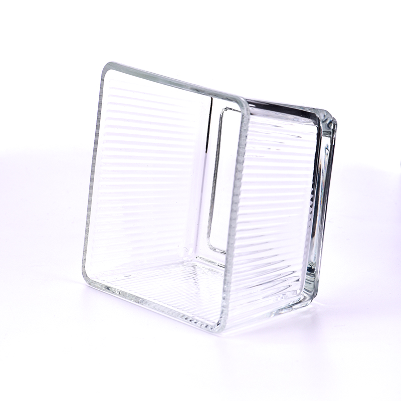 clear square glass candle jar with stripe wholesale