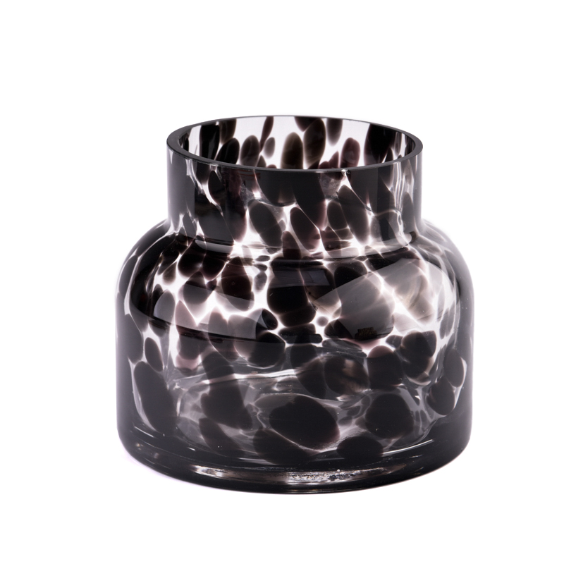 Realizzazione di candele in barattolo di candela di vetro con motivo a pois neri all'ingrosso di lusso