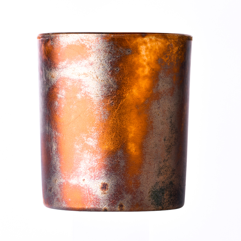 供应商电镀石效果彩色 8 盎司 10 盎司直线玻璃烛台，用于家居装饰