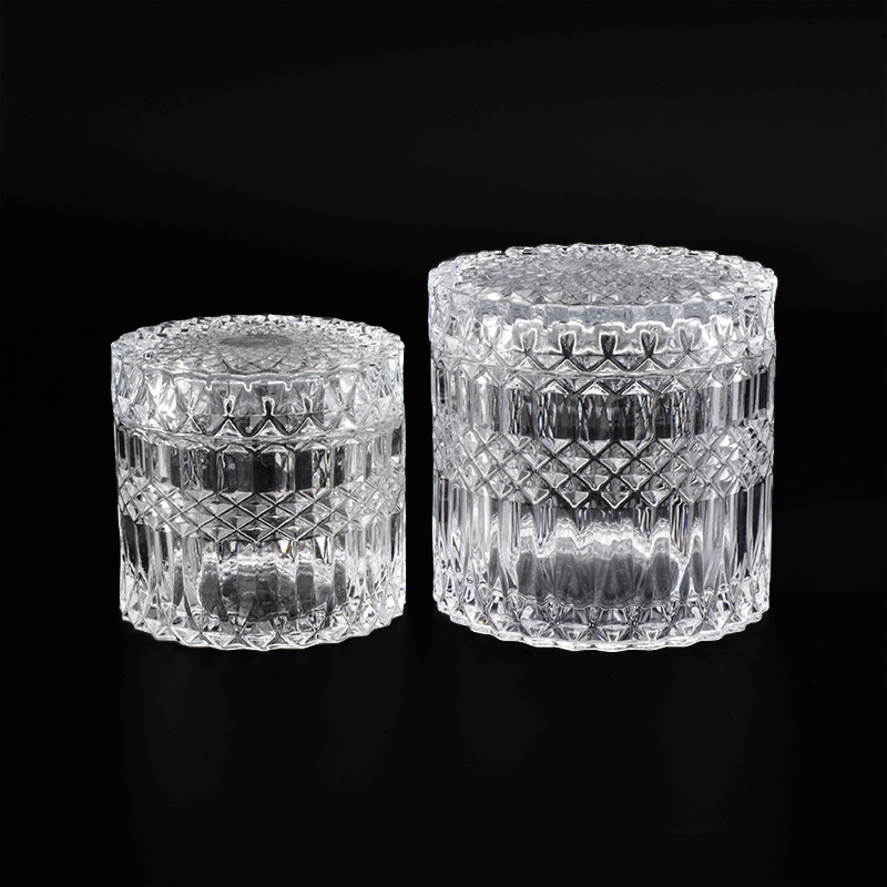 frascos de velas de vidrio con efecto espejo con patrón de diamantes de diferentes acabados