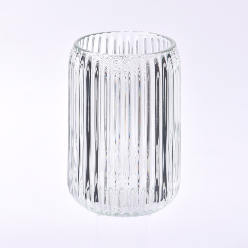 Vaso de vela de vidro com listra vertical no atacado