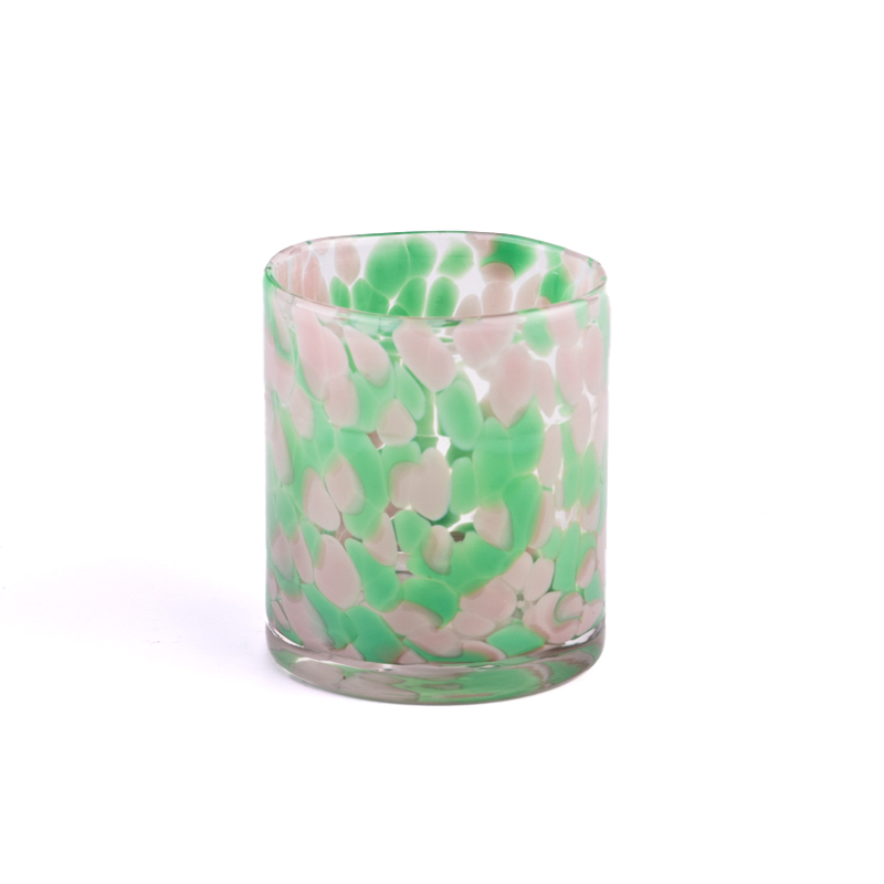 卸売の空の手作りガラス キャンドル瓶、色の斑点のあるガラス キャンドル ホルダー付き