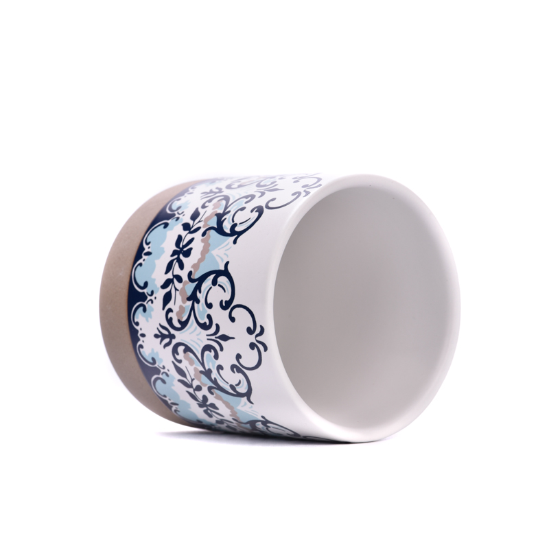 Frasco de vela de cerâmica com impressão de decalque de fundo redondo por atacado com decoração de casa