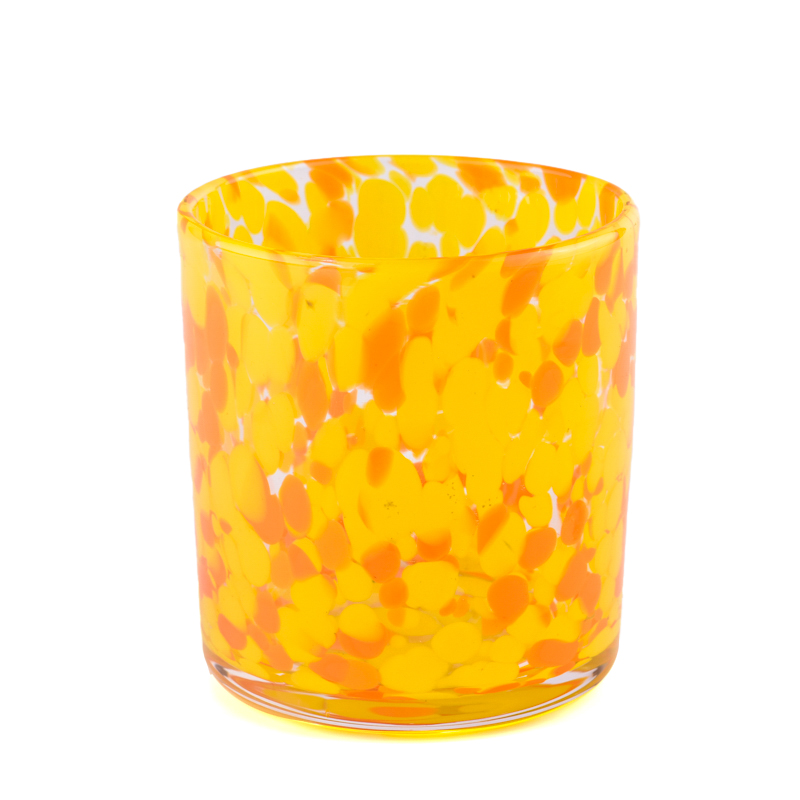 Luxury custom yellow and red spotted glass candle jar home decoration