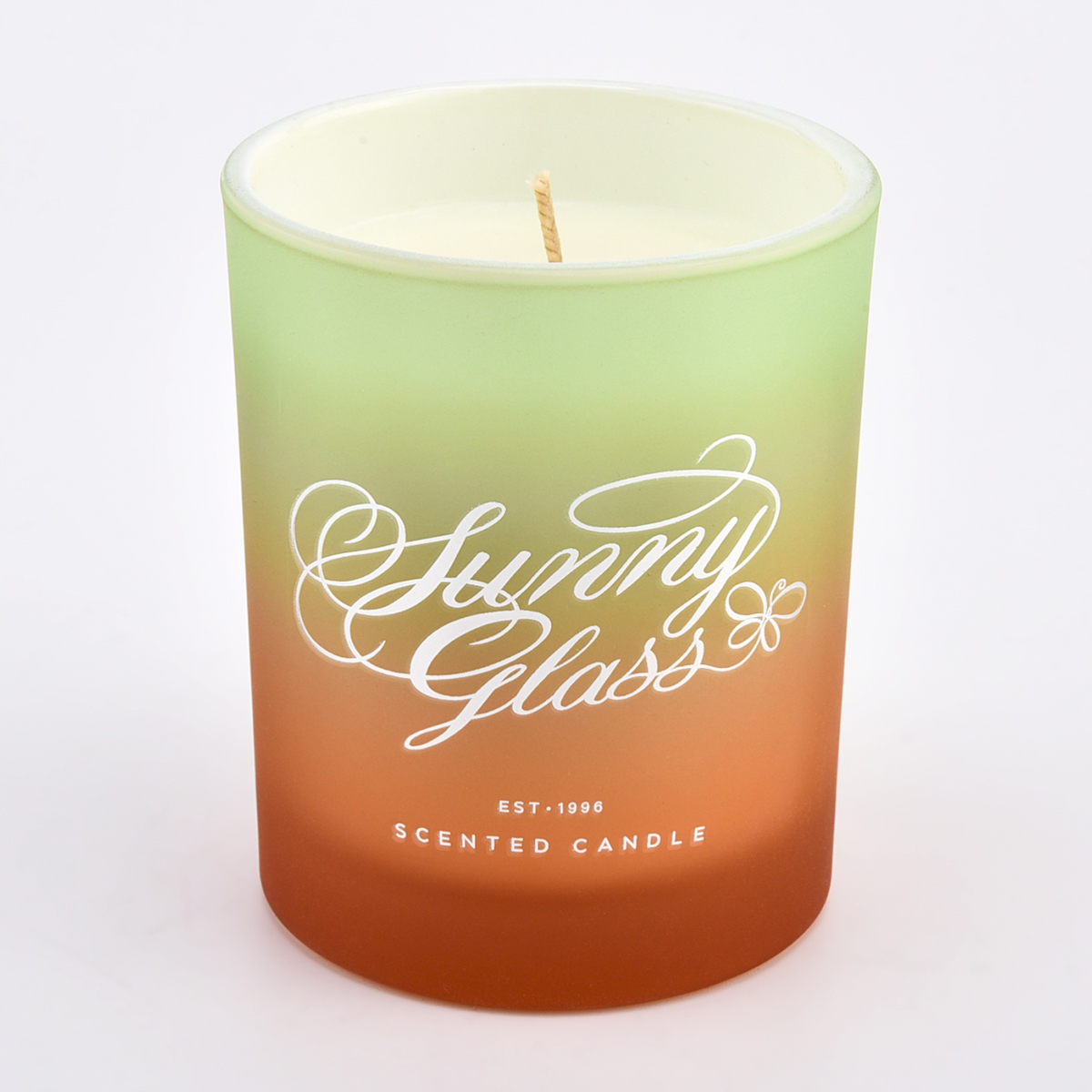 frosted ombre color with custom logo glass candle vessel