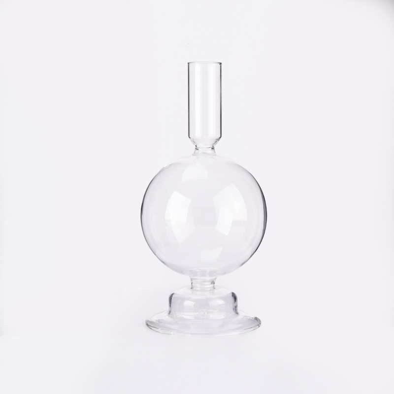 Wholesale unique design tall borosilicate glass candlestick for pillar candle home deco