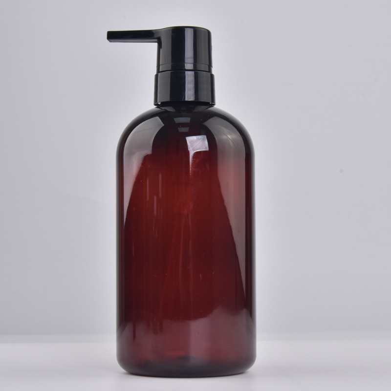 Bouteille en plastique ambre PET de 600ml 700ml, avec pompe, pour lavage du corps, crème de bain, shampoing, vente en gros