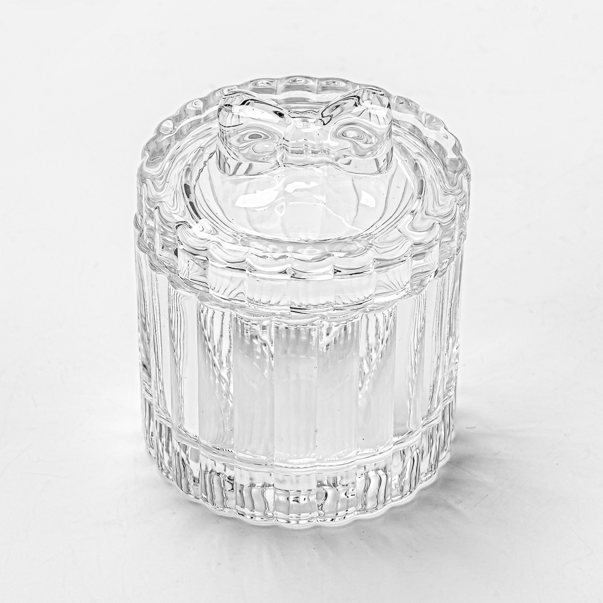 Wholesale 90ml ribbed cylinder shape Glass Candle Jars with glass lid