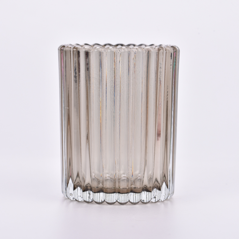 Clear vertical striped glass candle jar wholesale