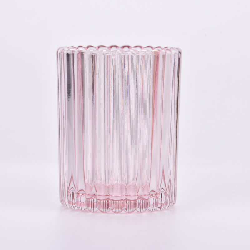 300ml vertical striped candle vessel pink glass candle jar for Valentine's Day