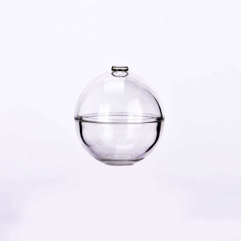 Popular ball shape small capacity glass vessels candle holders glass jars with glass lid