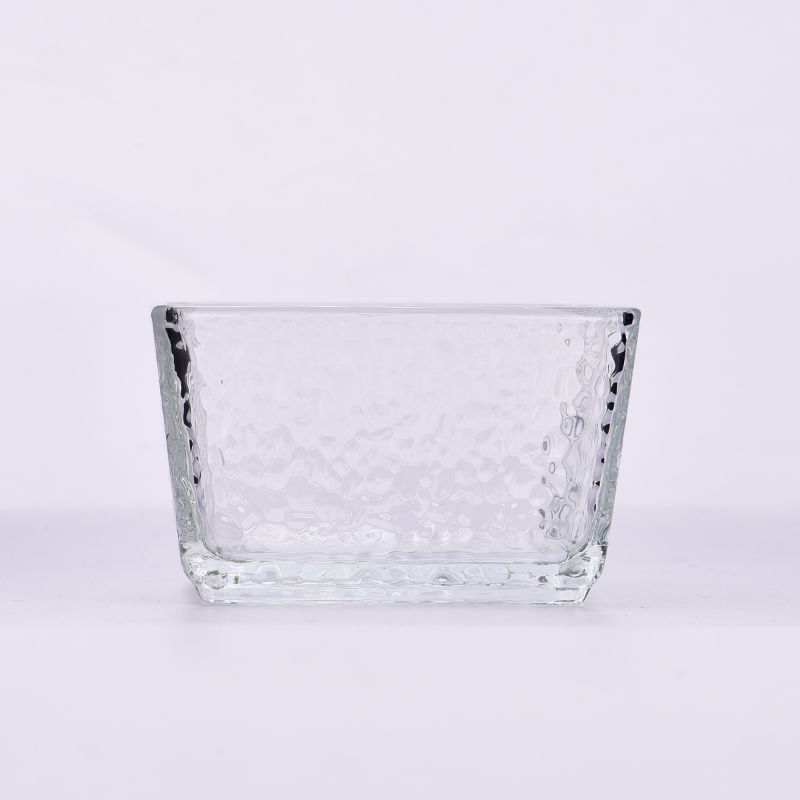 Modern Style Square Clear Glass Soy Wax Candle Vessel for Decoration