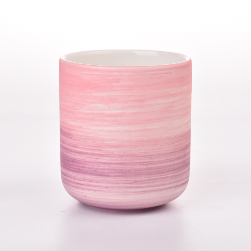 Coarse Sand Glaze Decor Pink Ceramic Jar Empty Candle Vessel for Decoration