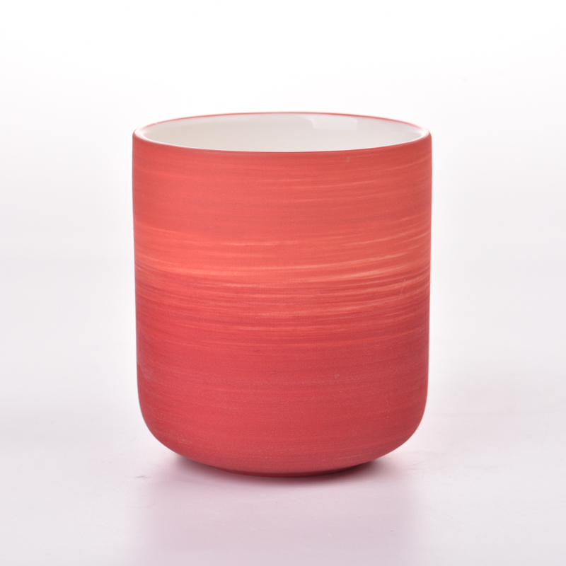 Jarco de cerámica de vela de porcelana roja mate hecha a mano para decoración