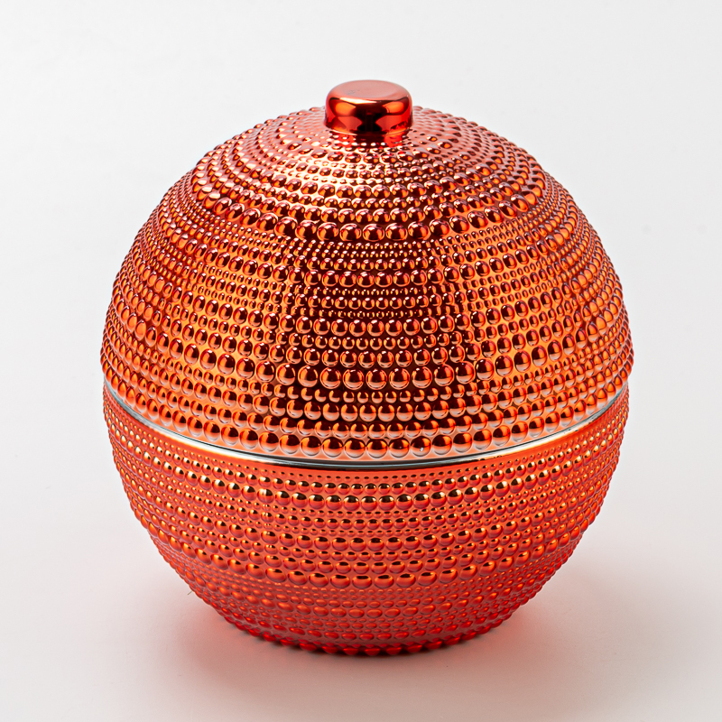 Sfera in rilievo rosso di lusso a forma di candela decorativa Jarle di candela in vetro con coperchio