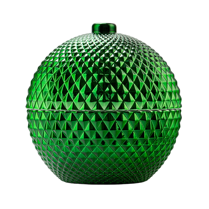 Jar candele in vetro a forma in rilievo all'ingrosso con coperchio decorativo
