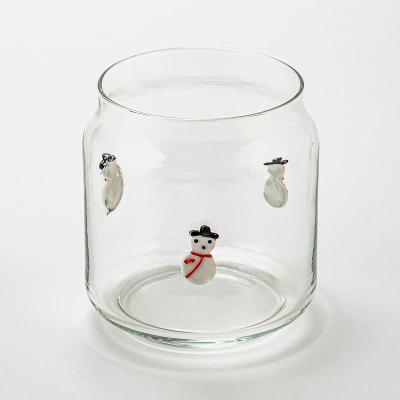 Decorative Snowman Design Clear Glass Candle Vessel for Wholesaling