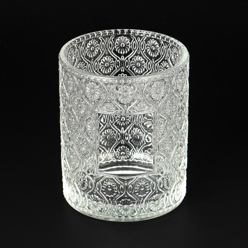 Modelli floreali in rilievo di lusso in vetro vaso di candele profumate per decorazioni per la casa